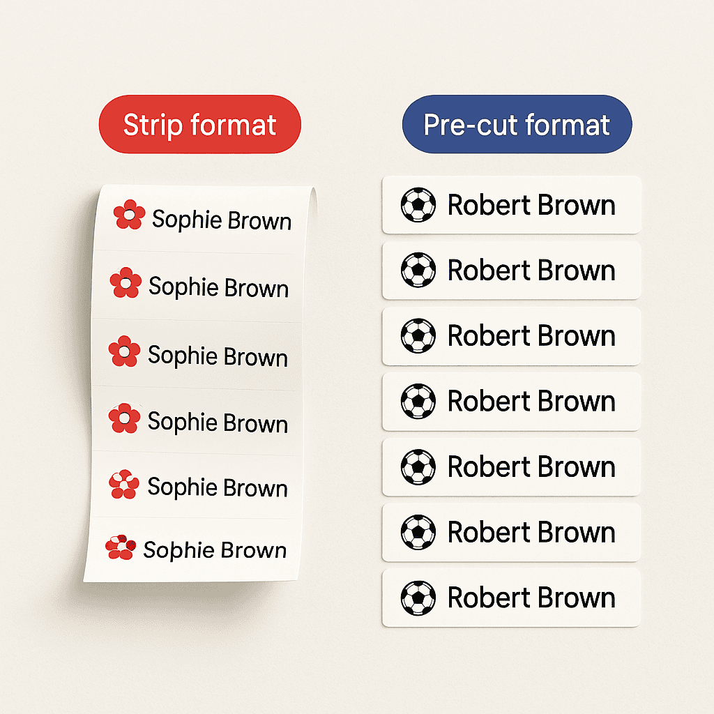 Strips of labels both cut and uncut
